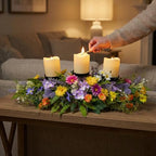 26 Inch Spring Summer Centerpiece with 3 Candle Holders Floral Table Centerpiece with Daisies and Wildflowers for Dining Table Mantel Wall and Farmhouse Table Decoration