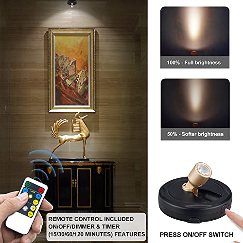 HAMVIDNE Wireless LED Spotlight, Battery Powered Picture Lights, Uplighting Indoor, Puck Lights with Remote, Stick Spot Light for Wall Art Display Dartboard Painting Artwork Accent Closet-Gold - color: Black Gold, size: 2 Pack