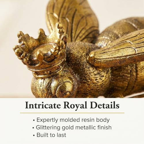 The Bridge Collection Decorative Gold Bee with Crown Figurine - Resin Queen Bee Tabletop Decoration for Spring, Summer, Everyday Home Decor - Wedding, Baby Shower, Party Decor