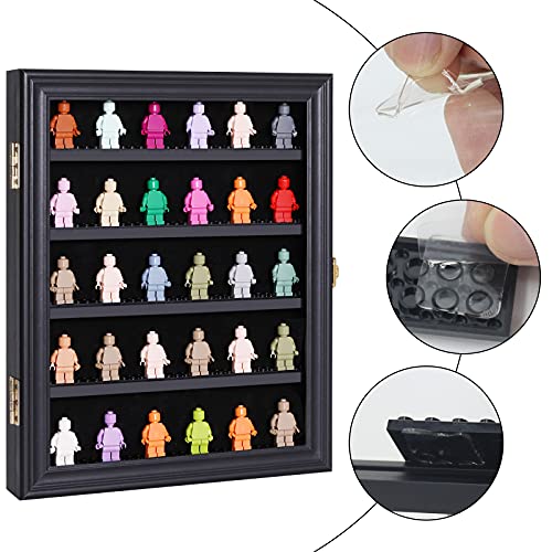 VERANI Minifigures Miniature Display Case Collectibles Display Box Wall Mount Figure Display Curio Cabinet with Lockable Anti Dust Door for Small Objects Lockable Removable Shelves - Small Black - size: Small-Black