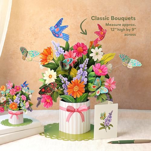 Freshcut Paper Pop Up Cards, Enchanted Garden, 12 Inch Life Sized Forever Flower Bouquet 3D Popup Greeting Card, Birthday Cards, Thank You Card, Blank Notecard & Envelope - color: Enchanted Garden, size: Classic