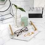 White Marble Tray with Gold Handles - Solid Marble Perfume Tray for Vanity - Chic Modern Hexagon, Room Decor Elegant Bathroom Tray (Hexagon, White) - size: Hexagon 12" x 12" x 3"