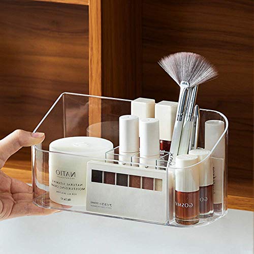 SUNFICON Makeup Tray Holder Organizer Cosmetic Display Case Tabletop Desktop Vanity Countertop Bathroom Wall Cabinet Medicine Storage Box 9 Dividers 2 Removable for Womens Ladies Girls Crystal Clear - color: Clear