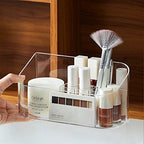 SUNFICON Makeup Tray Holder Organizer Cosmetic Display Case Tabletop Desktop Vanity Countertop Bathroom Wall Cabinet Medicine Storage Box 9 Dividers 2 Removable for Womens Ladies Girls Crystal Clear - color: Clear