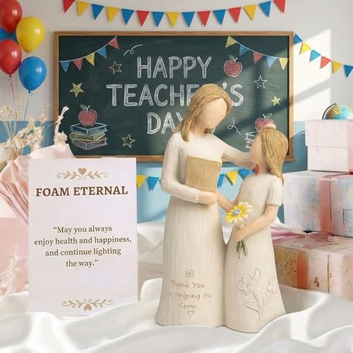 Teacher Gifts for Women, Teacher Appreciation Gifts, Gift for Teachers, Thank You Gifts for Teacher, Solid Resin Sculpture of Teacher and Student Figures, Includes a Greeting Card - Pale Yellow - color: Light Yellow