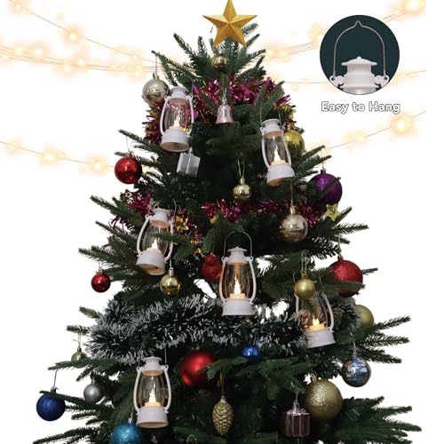 12Pcs Mini White Lanterns for Western Halloween Christmas – 6Inch Candle Lanterns with Flickering LED, Wedding Centerpiece Table Decorations, Camping Decor & Hanging Ornaments for Rustic Party - color: White-12pcs