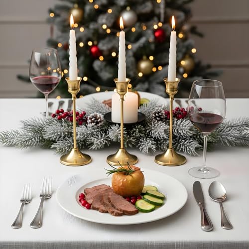 12Pcs Brass Gold Metal Taper Candle Holders, Vintage Candlestick Holder, Decorative Metal Candle Sticks, Candlesticks for Table Mantel Wedding Home Decor Housewarming Gift