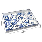 Serving Tray with Handles, 15.7 * 11.8 inches, Plastic Ottoman Tray with Exquisite Paintings, Trays for Coffee Table - color: Blue Sparrow