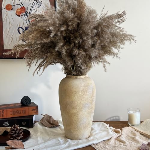Ceramic Rustic Farmhouse Vase, 12 Inch Beige Flower Vases for Home Decor, Rustic Pottery Vase for Table Centerpieces & Living Room, Farmhouse Ceramic Vases for Entryway & Wedding Gifts - color: Beige, size: Small