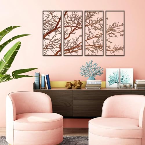 ESTART 4 Pieces Tree of Life Metal Wall Decor, Colorful Tree Branch Metal Wall Art, Tree Sign Wall Hangings for Home Garden Office Living Room Indoor Outdoor (Colorful, Large) - color: Colorful, size: Large