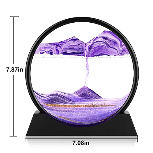 Herecanli Moving Sand Art Picture - 3D Quicksand Painting Decor - Round Glass 3D Deep Sea Sandscape - Relaxing Decoration for Home,Office,Desk,Mantle,Bookshelf,Room- (Purple, 7 in) - color: Purple, size: 7"