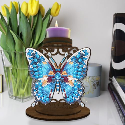 BAYUNOE 2Pcs DIY Candlestick Holders Wooden Desktop Diamond Art Painting Candle Holder Double-Sided Diamond Vintage Modern Decorative for Table Mantel Wedding Dinning Party-03 - color: 2pcs-03