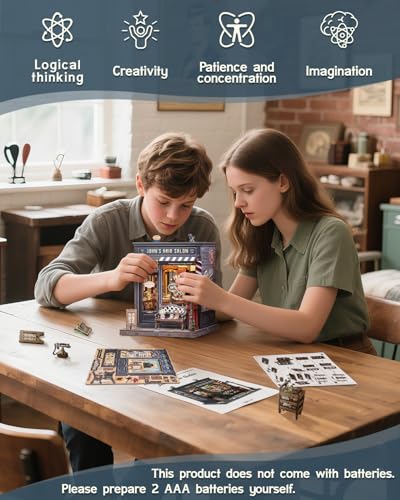Book Nook Kit - DIY Adult Miniature Dollhouse, Hair Salon Themed, 3D Wooden Puzzle Bookend, Bookshelf Decor Gift for Family and Friends (John's Hair Salon) - style: John's Hair Salon