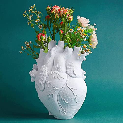 Vase Flower Vases Heart Shaped Decor Resin Flower Pot Modern Unique Nordic Art Style Decorative Vase for Home Wedding Valentine Gift Desktop Living Room Decoration - White - color: White