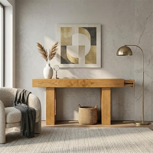 FURSUN 63" Farmhouse Console Table with Drawers, Narrow Sofa Table Behind Couch, Slim Entryway Table with Storage for Hallway, Living Room, Natural Oak - color: Natural Oak