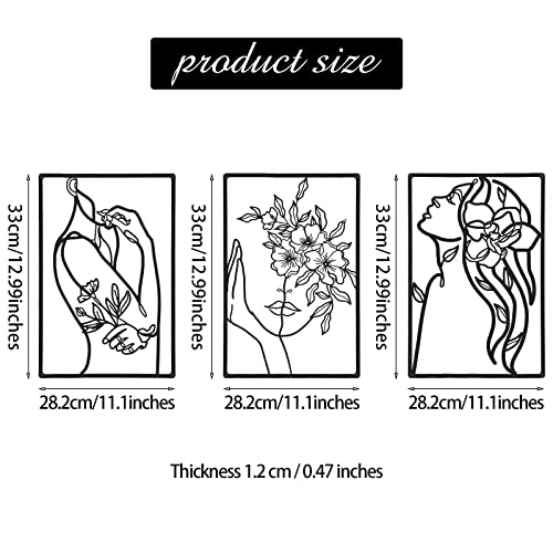 CHENGU 3 Pieces Minimalist Metal Wall Art Decor, Abstract Woman Line Art Wall Decor, Modern Metal Sculpture for Living Room Bedroom Bathroom Apartment Aesthetic Home Decoration - style: Flower
