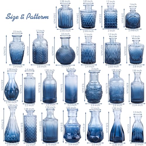 TBWIND 24Pcs Blue Glass Bud Vases Set, Small Vases for Flowers, Perfect for Centerpieces at Parties, Baby Showers, Weddings, Events, Graduation Season, Great Gifts for Office & Home Décor - color: 24pcs-blue