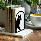 Peacoblue Metal Bookends for Shelves, Modern Decorative Heavy Duty Study Book Support Stoppers for Office, Desk, Shelf, Room 5.3"x4.3"x7.9" Cast Iron Simple Tall Bookends, 1 Pair (Cute Cat) - style: Cute Cat