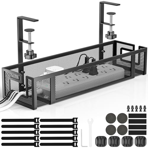 Under Desk Cable Management Tray, GZOKMOG 15.75" No Drill Cable Management Under Desk, Heavy Duty Metal Cord Organizer, Home Office Wire Management for Standing/Gaming Desk, 1 Pack Black - color: Black-1 pack