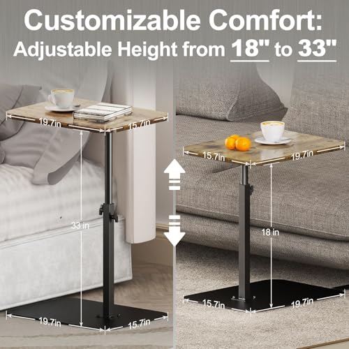 HzTinT Large Tv Tray Side Table Sofa Tray for Couch Heavy Metal Base Swivel/Adjustable Height, Sofa Bed Bathroom Study TV Tray C Shaped End Table Food Snack Trays for Eating - color: Brown, size: 15.7*19.7 in