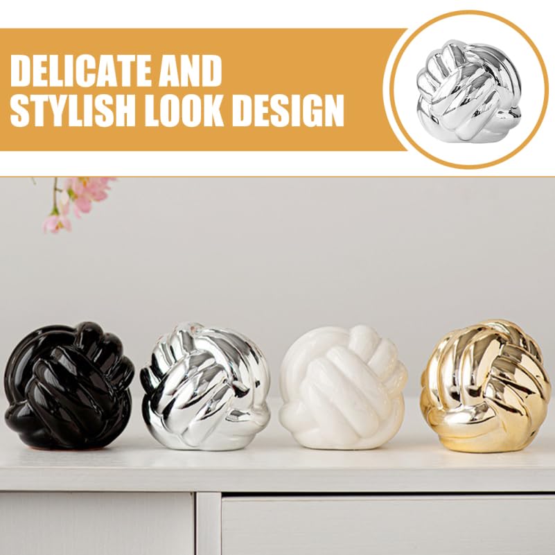 Cabilock Ceramic Statue Silver Knot Statue Decor Ceramic Thread Knot Link Figurine Geometric Sphere Modern Art Sculpture Table Decoration Accents for Home Office Office Decor, 8.50X8.00X8.00CM - color: Silver