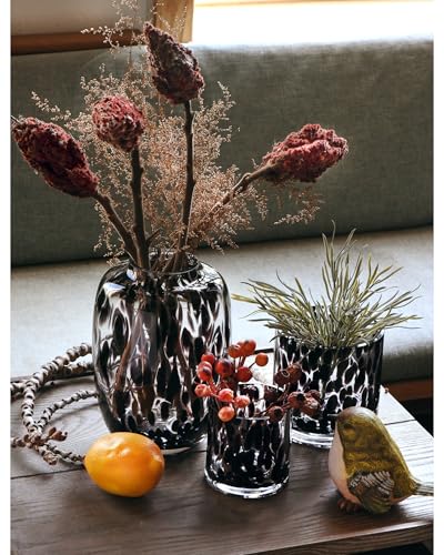 CONVIVA Glass Vase and Candle Holder Set, 3-Piece,Modern Fall Decor Table Centerpiece Thanksgiving Christmas Day Gift Idea,Flower Vase Black Tortoise Pattern