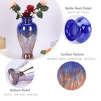 Hand Blown Glass Vase 11.8" Tall Beautiful Dark Blue Sea Wide Mouth Bud Vase for Table Centerpiece, Painted Colorful Murano Glass Flower Vases for - Home Entrance Wedding Center - color: Blue