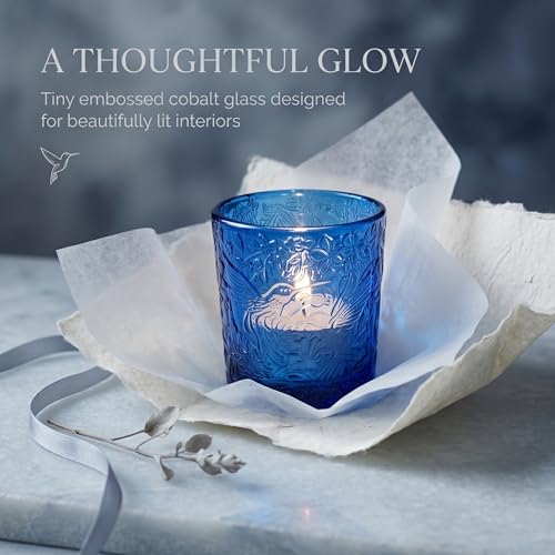 12 Pack Hummingbird Embossed Glass Candle Holders – Votive Tealight Holders with Patent Design, Decorative Embossed Glass Cups for Wedding Centerpieces, Parties, and Home Décor (Ocean Blue) - color: Ocean Blue