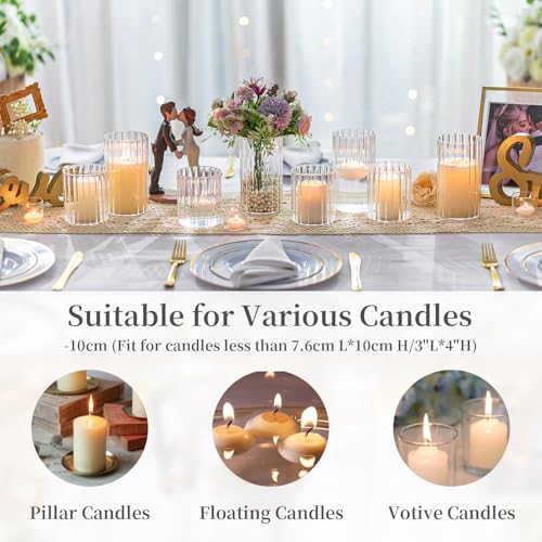 Hewory Glass Hurricane Candle Holder Set of 12, Clear Glass Candle Holders for Pillar Candles Floating Candles, 4 inch Glass Cylinder Hurricane Vases for Centerpieces Wedding Christmas Home Decor - size: 4 inch-12PCS