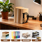 Peacoblue Metal Bookends for Shelves, Modern Decorative Heavy Duty Study Book Ends Stoppers for Office Desk Shelf, Room 5.3"x4.3"x7.1" Cast Iron Tall Bookends 1 Pair (Letter D with Flowers) - style: Letter D with Flower