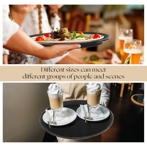 Zopeal 8 Pieces Black Round Restaurant Serving Tray, Plastic Non Slip Surface Food Meals Server Tray with Raised Edges for Home, Kitchen, Restaurant, Cafeteria, Bar (11",14",16",18") - size: 11", 14", 16", 18"