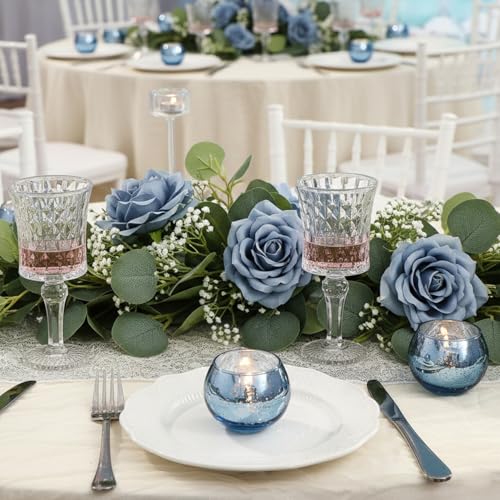 LAMORGIFT 12 Pcs Blue Votive Candle Holders- Blue Centerpieces for Tables, Round Mercury Glass Candle Holder for Bridal Shower Decorations, Wedding Decor - color: Blue
