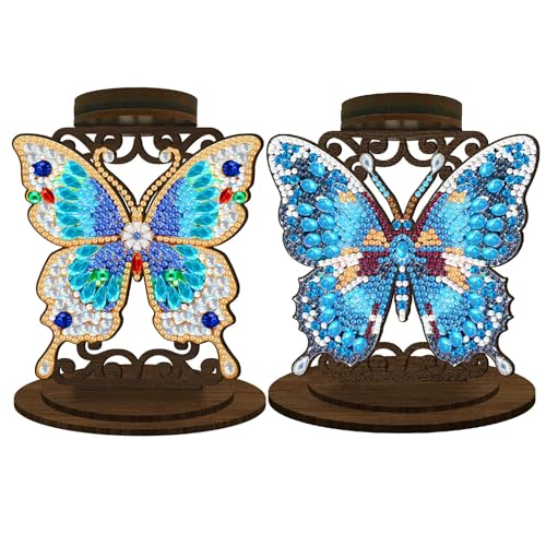 BAYUNOE 2Pcs DIY Candlestick Holders Wooden Desktop Diamond Art Painting Candle Holder Double-Sided Diamond Vintage Modern Decorative for Table Mantel Wedding Dinning Party-03 - color: 2pcs-03