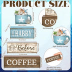 Lineshading 4 Pcs Summer Table Decorations Wooden Beach Coffee Decor Summer Tiered Tray Decor Farmhouse Crabby Before Coffee Crab Block Signs Gifts for Beach Nautical Party Home Office Decorations - style: Beach Coffee