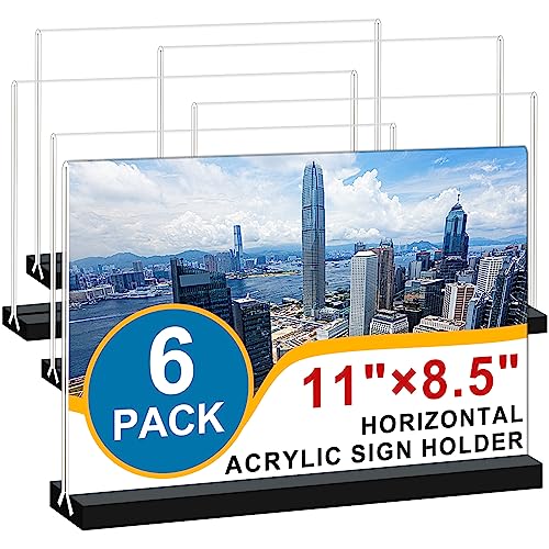 Acrylic Sign Holder 11x8.5 '' Horizontal T-Shaped Clear Double-Sided Table Menu Stands Plastic Picture Frames Display Desktop Display Holders for Wedding Table,Restaurant Signs,Office, Store,6 Pack - size: Horizontal 6 Pack 8.5x11