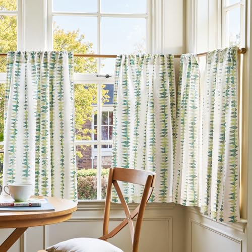 jinchan Mudcloth Boho Kitchen Curtains for Windows Cafe Curtain Light Filtering 24 Inch Linen 2 Panels Window Tier for Cabin Laundry Farmhouse Rustic Sage Green on Linen - color: Tribal | Sage Green on Linen, size: 26"W x 24"L (Pack of 2)