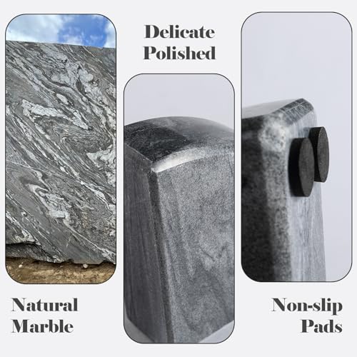 Karibiber Marble Bookend for Shelves, Non-Skid Bookends for Heavy Books, Heavy Duty Book Stopper for CDs, Luxury Book Shelf Holder, Quarter Circle Design Book Ends Decorative, Monte Grigio, Set of 2 - color: Monte Grigio