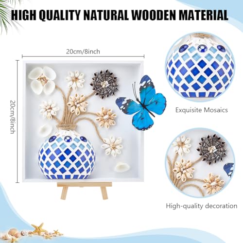 WEBEEDY DIY Vase Mosaic Shell Painting Kit DIY Vase Flower Mosaic Arts Crafts with Vases, Wood Frame, Mosaics Tiles, Shells, Butterfly and Accessories, Room Decor Handmade Gift for Christmas