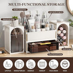 INVSSENE Stackable Makeup Organizer Countertop, Storage Perfume Skincare Cosmetic Lipstick Face Mask Makeup Brush Palettes, Ideal for Vanity Bathroom Counter - color: 3516 White+Coffee