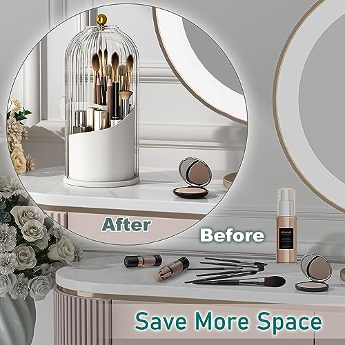 GAXmi Makeup Brush Holder with Lid Cosmetic Tools Organizer 360 Rotating Waterproof Dustproof Beauty Brushes Storage for Vanity, Transparent - color: Transparent