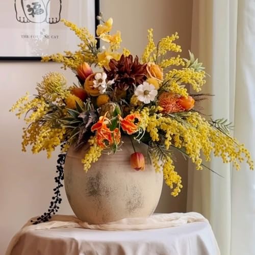 Ceramic Flower Vase, 8.66 inch Tall Round Rustic Farmhouse Decorative Vase for Home Decor, Living Room Entryway Table Centerpiece Decor - color: 101-8.6in