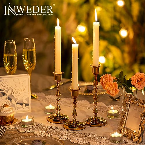 Brass Candlestick Holders Vintage: Set of 15 Gold Taper Candle Holder Metal Candle Sticks Holder Antique Decoration for Dinning Table Mantel Wedding Centerpieces Christmas Party - size: 5 Sets(15 Pcs)