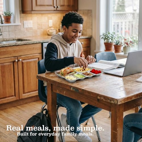 Korean Stainless Steel Divided Plates for Kids, Adults, Students, Premium 304, Electro-Polished, No Black Residue, BPA-Free, 6-Compartment Food Tray, Picky Eaters, Diet Portion Control, Set of 2 - size: 6 Compartments (12x9.5Inch)