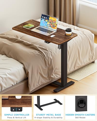 BIZUM Small Electric Standing Desk Bedside Table with Hidden Wheels 31.5 x 15.8 Inch Adjustable Computer Laptop Office Desk, Walnut - color: Walnut