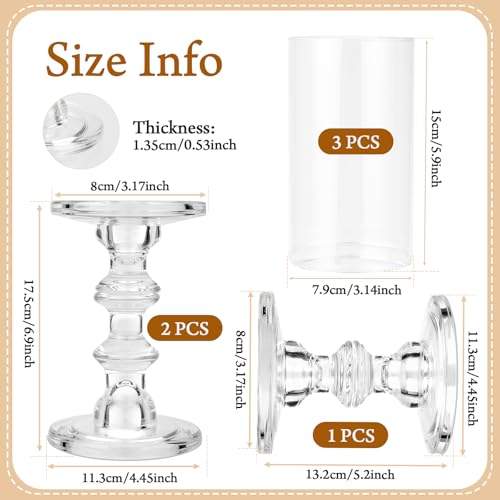 CHILL RECIPE Hurricane Candle Holder Glass Pillar Candle Holder Set of 3, Tall Big Wide Taper Candlestick Candle Holder with Chimney for Christmas Decoration Wedding Table Dinning Church Centerpiece - color: Clear-hurricane