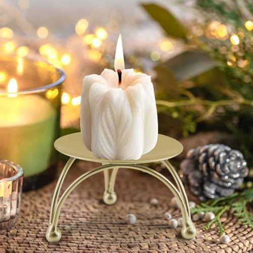 Geesatis 2 Pcs Pillar Candle Holder Metal Candlesticks Stand Holder Plate Candlelight Dinner Candle Holder for Party Wedding, Gold - color: Gold