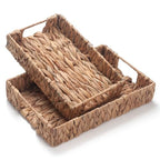 Water Hyacinth Rectangular Serving Tray for Coffee Table Natural Storage Baskets with Handles for Home and Kitchen Decor Set of 2