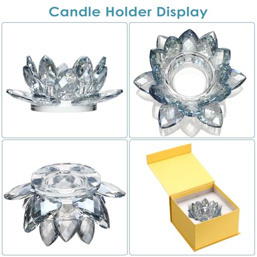 OwnMy Croatia Blue Crystal Lotus Flower Tealight Candle Holder Decor, Decorative Crystal Lotus Candle Lamp Sparkle Glass Flower Votive Candle Stand for Wedding Dining Table Centerpieces - color: Croatia Blue