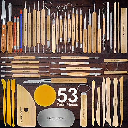 U.S. Art Supply Pottery & Clay Tools Set (53-Piece) - Includes Pottery Tools, Canvas Case for Sculpting, Ceramics, and Easy Storage & Transport - size: 53-Piece with Plastic Case