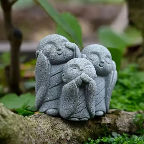 livelyfish Japanese Aquarium Monk Statue Zen Buddha Statues Asian Sandstone Sculpture for Wealth Good Luck Home Fish Tank Decor, F - color: F